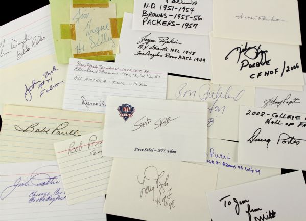 1950s-2000s Football Baseball Signed Index Cards Trading Cards - Lot of 2,671 w/ Bellichick, Sabol, Luckman, Trippi, LuJack, Finch (Links to Over 700 Unique Scans)