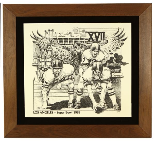1983 Super Bowl XVII Los Angeles Washington Redskins Miami Dolphins Framed Print Numbered 1/50 19" x 22" 