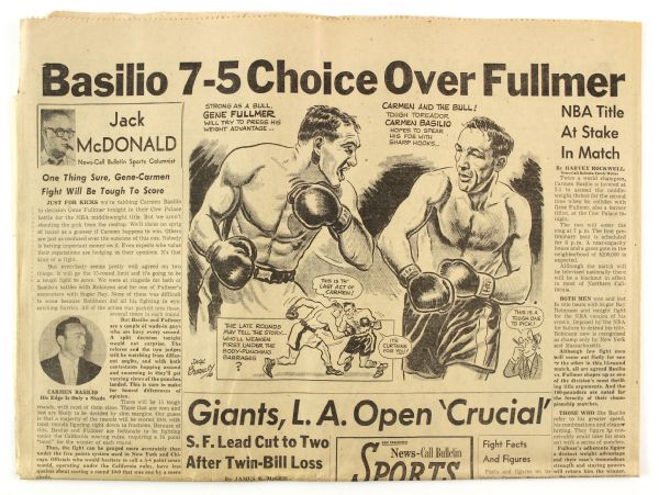 1959 San Francisco News Bulletin Featuring Carmen Basillo Gene Fullmer Fight Includes Original Artwork