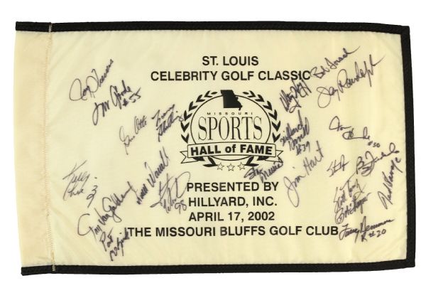 2002 St. Louis Celebrity Gold Classic Multi Signed Flag w/ 22 Signatures Including Stan Musial, Jim Hart & More (JSA)