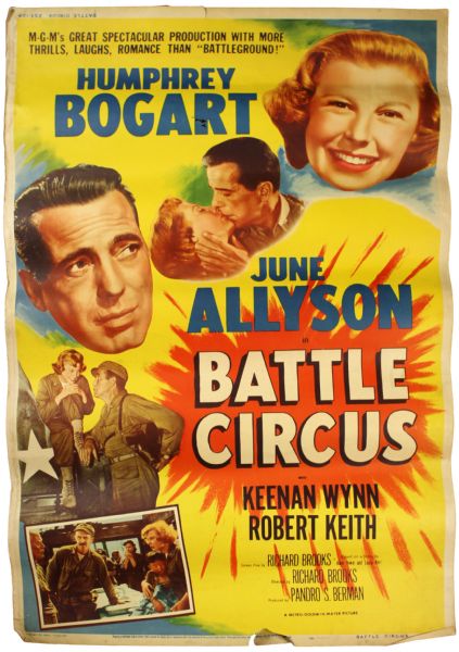 1953 Battle Circus Starring Humphrey Bogart & June Allyson 40" x 60" Movie Poster 