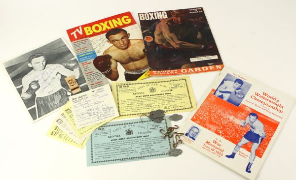 1948-1960 circa Carmen Basilio Personal Boxing Artifact Collection Grouping, Fight Contracts, Telegrams, Hickok money clip, decortive lighter, & more