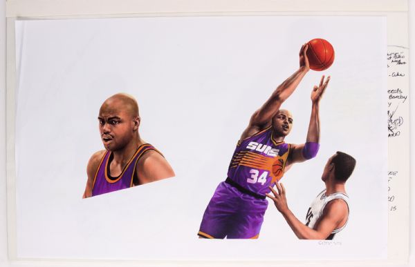 1993-94 Charles Barkley Phoenix Suns Original Chris Consani Artwork Used in Production of McDonalds Commemorative Cups