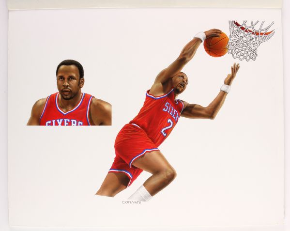 1993-94 Moses Malone Philadelphia 76ers Original Chris Consani Artwork Used in Production of McDonalds Commemorative Cups