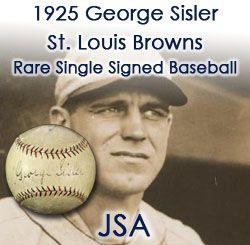 1925 Extremely Rare Playing Day George Sisler St. Louis Browns Single Signed OAL Johnson Baseball HOF (JSA) Traded for a doughnut!