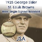1925 Extremely Rare Playing Day George Sisler St. Louis Browns Single Signed OAL Johnson Baseball HOF (JSA) Traded for a doughnut!