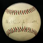 1925 circa Walter Johnson Washington Senators Single Signed Baseball HOF (JSA) Traded for a Doughnut!