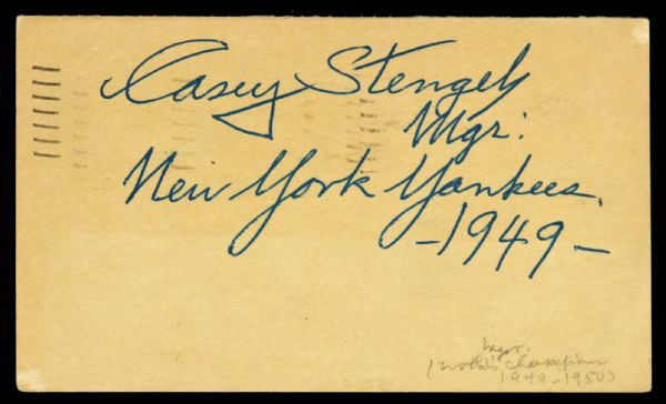 1949 Casey Stengel New York Yankees Signed Post Card HOF (JSA)