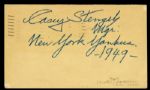 1949 Casey Stengel New York Yankees Signed Post Card HOF (JSA)