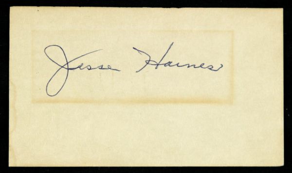 1918-78 Jesse Haines Signed Index Card St. Louis Cardinals HOF (JSA) 