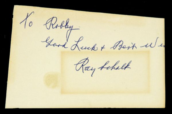 1912-70 Ray Schalk Signed Chicago White Sox 3" x 5" Index Card HOF (JSA) 