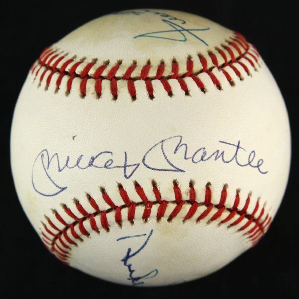 1989-93 Mickey Mantle Willie Mays Duke Snider Multi Signed ONL White Baseball HOF (JSA)
