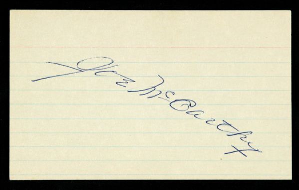 1926-78 Joe McCarthy Signed Index Card New York Yankees HOF 3" x 5" (JSA)
