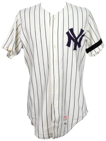 1978-79 Andy Messersmith Bruce Robinson New York Yankees Game Worn Home Jersey w/ Munson Armband (MEARS A5) 