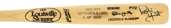 1992 Robin Yount Milwaukee Brewers Signed Louisville Slugger 3,000th Hit Commemorative Bat (JSA) 8/3000