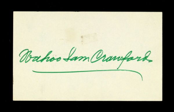 1899-1968 Wahoo Sam Crawford Signed Index Card Detroit Tigers 3" x 5" HOF (JSA)
