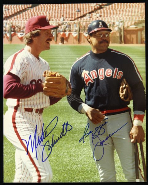 1980s Mike Schmidt Reggie Jackson Signed Photo HOF California Angels Philadelphia Phillies 8" x 10" (JSA)