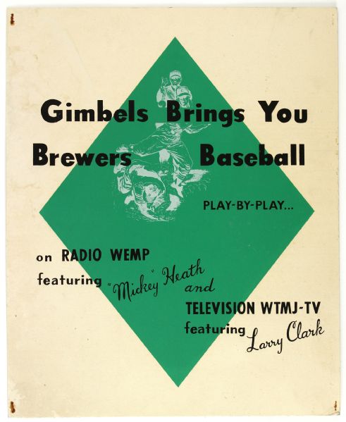 1947-52 Milwaukee Brewers Gimbels Department Store 17" x 21" Radio/TV Broadside 