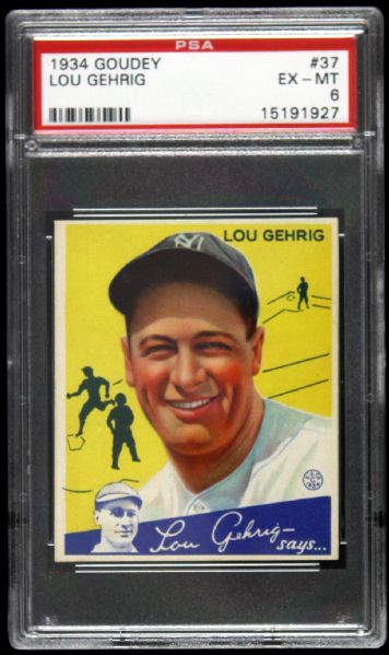 1934 Lou Gehrig New York Yankees Goudey #37 Trading Card (PSA 6 EX-MT)