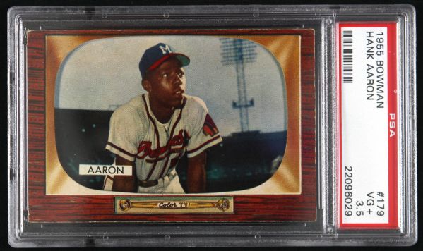 1955 Hank Aaron Milwaukee Braves Bowman #179 Trading Card (PSA 3.5 VG+)
