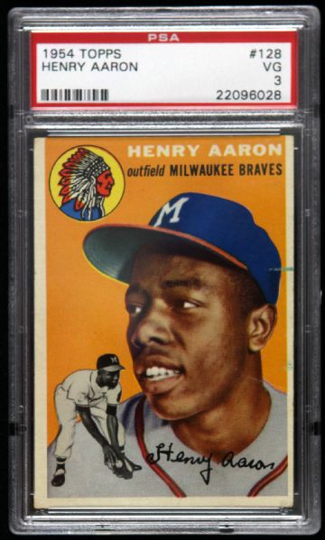 1954 Hank Aaron Milwaukee Braves Topps #128 Trading Card (PSA 3 VG)