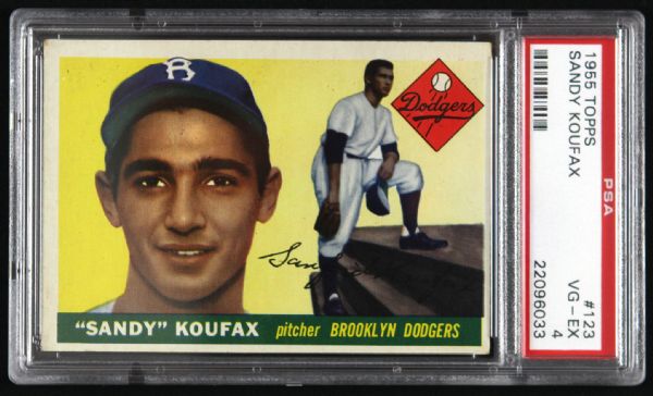 1955 Sandy Koufax Brooklyn Dodgers Topps #123 Rookie Trading Card (PSA 4 VG-EX)