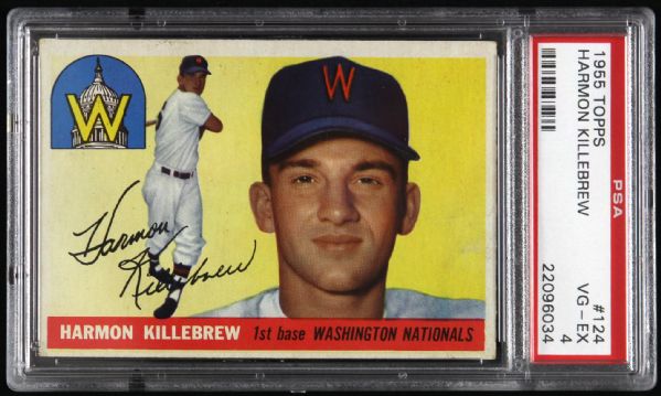 1955 Harmon Killebrew Washington Nationals Topps #124 Rookie Trading Card (PSA 4 VG-EX)