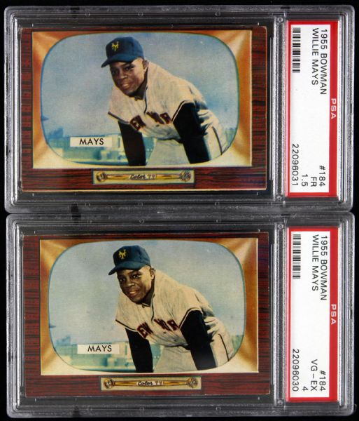 1955 Willie Mays New York Giants Bowman #184 Trading Card - Lot of 2 (PSA 4 VG-EX & PSA 1.5 FR)