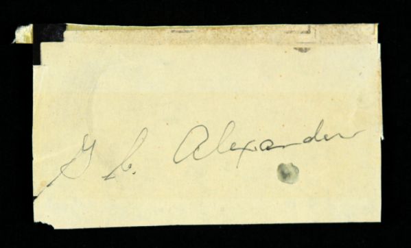 1911-50 Grover Cleveland Alexander Signed Cut Philadelphia Phillies Chicago Cubs HOF "2 1/2" x 4"  (JSA)