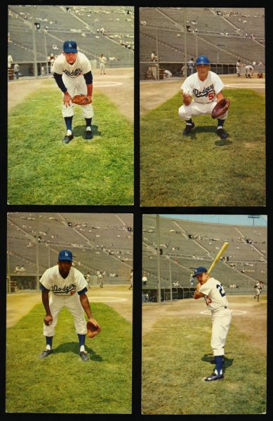 1958 Los Angeles Dodgers 3.5" x 5.5" Player Postcard Collection - Lot of 4