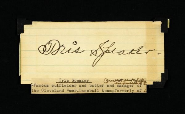 1907-58 Tris Speaker Signed Cut Cleveland Indians Boston Red Sox HOF 2" x 5" (JSA)