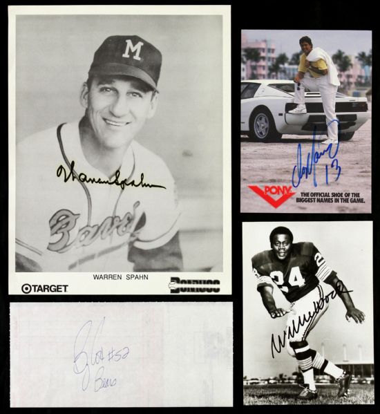 1970s-90s Baseball Football Basketball Memorabilia Collection - Lot of 1,200+ w/ Dan Marino, Warren Spahn & Willie Wood Signatures; Star Player Trading Cards and More