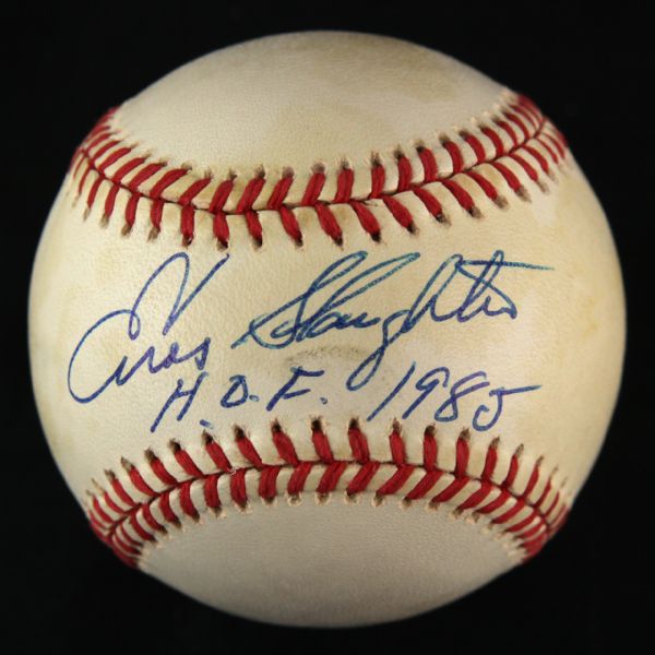 1984-94 Enos Slaughter St. Louis Cardinals Single Signed OAL Brown Baseball (JSA)