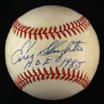1984-94 Enos Slaughter St. Louis Cardinals Single Signed OAL Brown Baseball (JSA)