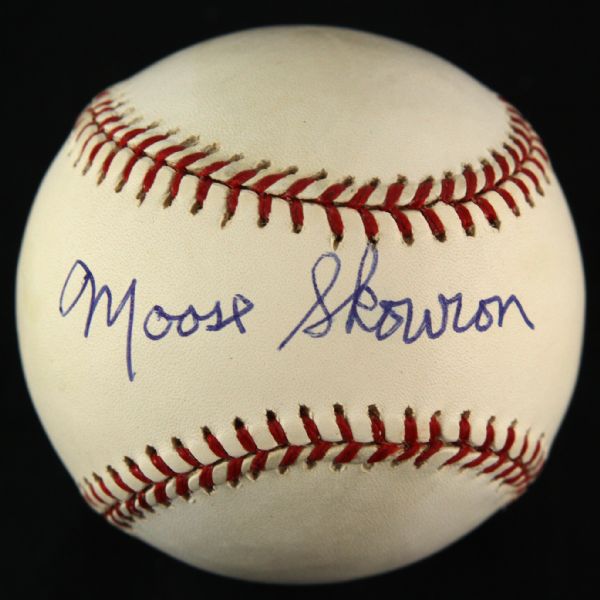 1994-2000 Moose Skowron New York Yankees Single Singed OAL Budig Baseball (JSA)