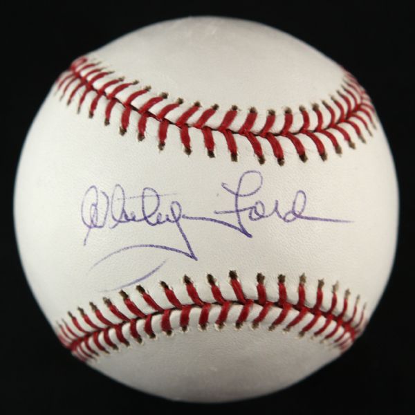 2000s Whitey Ford New York Yankees Single Signed OML Selig Baseball (JSA)