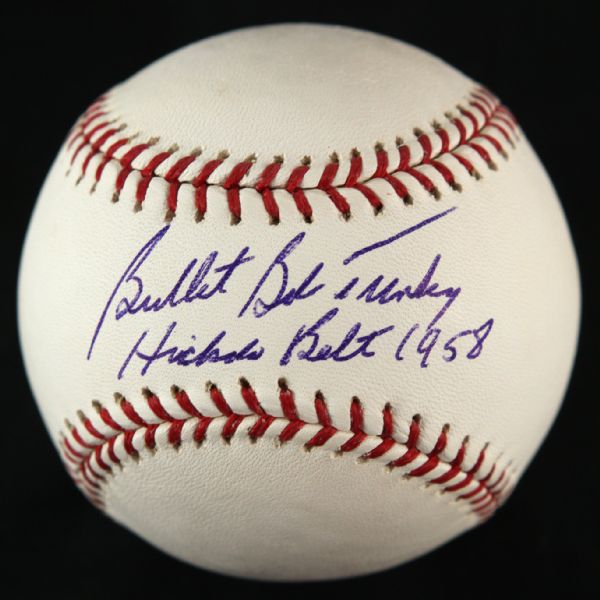 2000-12 "Bullet" Bob Turley New York Yankees Single Signed & Inscribed "Hickok Belt 1958" OML Selig Baseball (JSA)