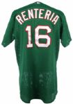 2005 Edgar Renteria Boston Red Sox Game Worn St. Patrick's Day Green Jersey (MEARS LOA)
