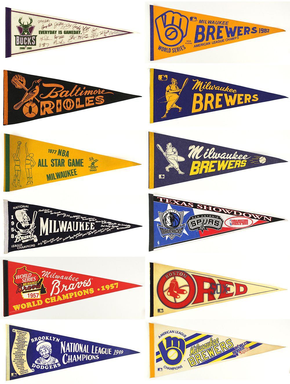 Lot Detail - 1950's-2000's Pennant Collection w/ Milwaukee Braves 1958  Pennant (Lot of 24)