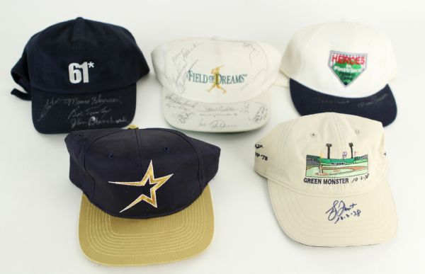 2000s New York Yankees All Stars HOF Signed Hat Collection - Lot of 5 w/ Yogi Berra, Don Mattingly, Steve Carlton & More (JSA)