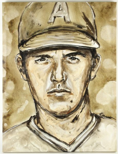 2008 Nolan Ryan California Angels 23" x 30" Original Painting by Joseph Rosnato (Artist COA) 