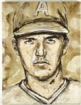 2008 Nolan Ryan California Angels 23" x 30" Original Painting by Joseph Rosnato (Artist COA) 