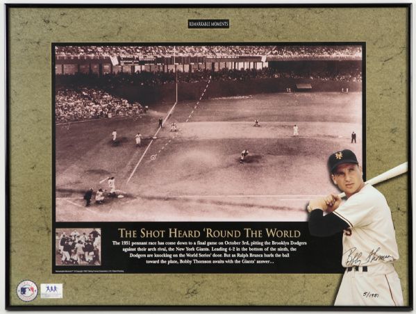 1995 Bobby Thomson New York Giants Signed 18" x 24" Framed Shot Heard Round the World Print (JSA) 5/1951