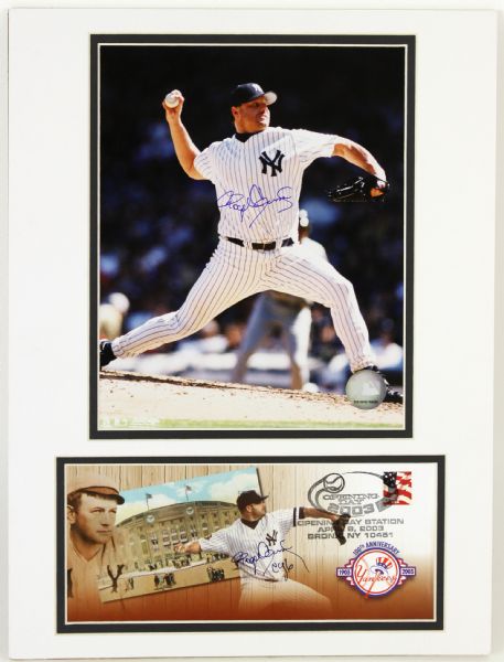 2003 Roger Clemens New York Yankees Dual Signed 12" x 16" Mounted Display (JSA)