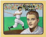 1980s Roger Maris New York Yankees 17" x 22" Original Don Sprage Art