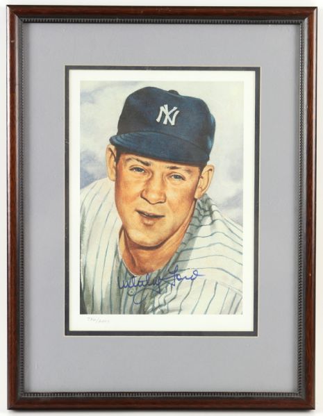 1980s Whitey Ford New York Yankees Signed 13" x 17" Framed Lithograph (JSA) 726/2000
