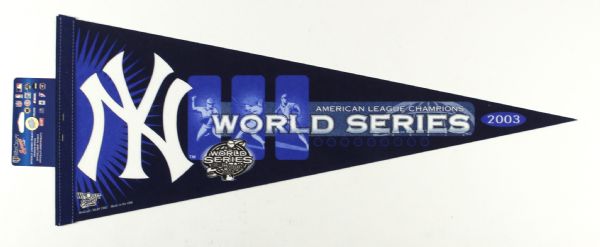 2001-04 New York Yankees Full Size 29" Pennant Collection - Lot of 6 w/ World Series, ALCS & More