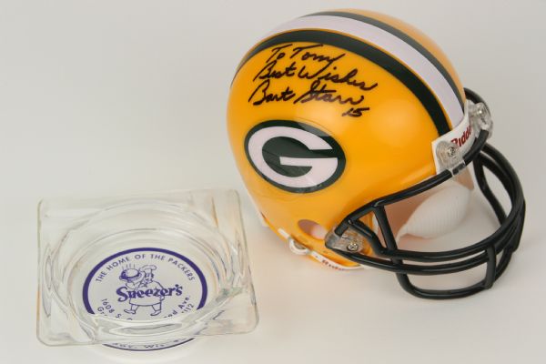 1950s-90s Bart Starr Green Bay Packers Signed Mini-Helmet & Sneezers Ash Tray - Lot of 2 (JSA)