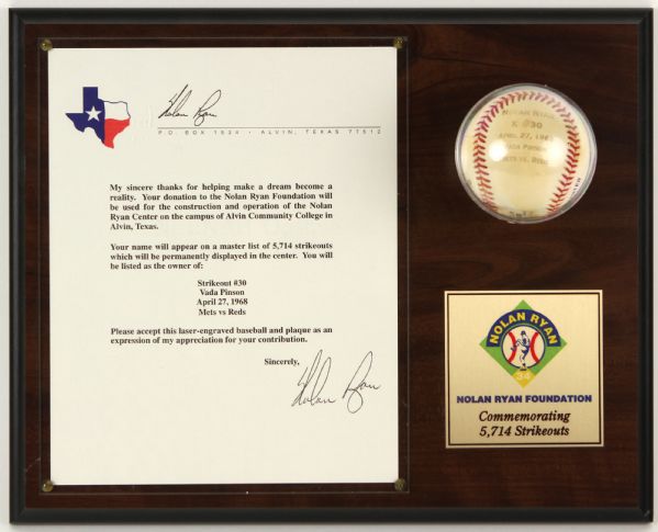 1990s Nolan Ryan Foundation Commemorative ONL Baseball w/ Signed Letter New York Mets (JSA)