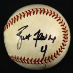 1990's Mickey Mantle Whitey Ford Brett Favre Chris Redman Signed OAL Brown Baseball (JSA)